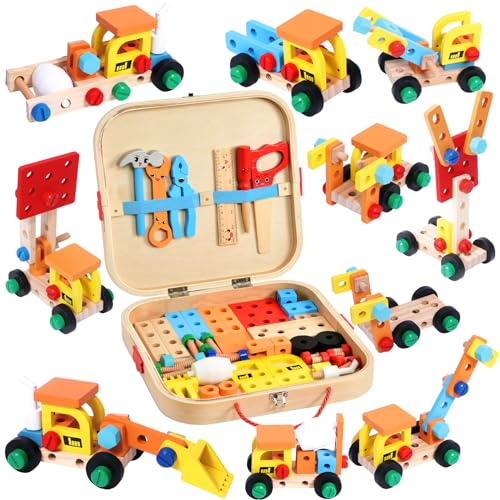 Atoylink Werkzeugkoffer Holzspielzeug Kinder ab 2 3 4 5 Jahren, Holzwerkzeug tragebar Werkzeugkasten STEM Bauspielzeug Montessori Spielzeug Lernspielzeug Geschenke für Jungen Kinder 2 3 4 Jahren von Atoylink