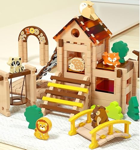 Bausteine Holz Bunt Bauklötze Spielzeug 122 Stück Holzbausteine Baukasten Kinderspielzeug für Geschenk Ab 3 4 5 6 7 8 9 10 Jahre Junge Mädchen Bauklötze Kinderspielz von Atoylink