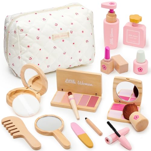 Holz Kinderschminke Set Mädchen Kinder Schminke Makeup Spielzeug Rollenspiel Beauty Set mit Schminkkoffer Schminkset Holzspielzeug Weihnachten Geburtstags Geschenk für Mädchen ab 3 4 5 6 7 Jahre von Atoylink