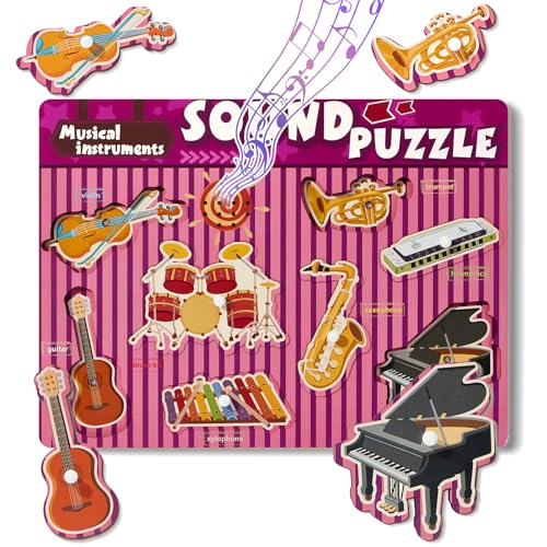 Atoylink Holzpuzzle Spielzeug, Steckpuzzle Enthält 8 Musikinstrumente, Holzspielzeug für Kinder, Montessori Motorikspielzeug, Steckspiel Baby Puzzle Geschenk Kinder ab 2 3 4 5 Jahre von Atoylink