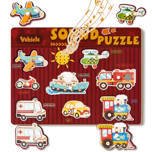 Atoylink Holz Spielzeug Puzzle, Steckpuzzle EnthäLt 8 Fahrzeug, Steckspiel Montessori Motorikspielzeug, Holzspielzeug Baby Geschenk für Kinder Mädchen Jungen 2 3 4 5 Jahre von Atoylink
