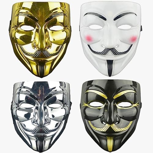 Atsmoce® 4 Stück Anonymous Maske, V wie Vendetta Mask, Game Master maske für Kostüm Cosplay Party Erwachsene/Kinder Unisex, Fancy Halloween, Karneval Accessories von Atsmoce