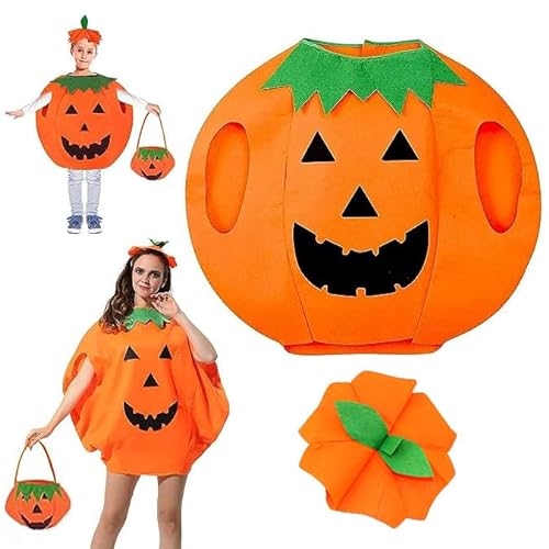 Atsmoce® Halloween Kürbis Kostüm Kürbiskostüm für Kinder/Erwachsene Karnevalskostüme mit Kürbiskorb und Hut für Halloween Party Cosplay/Maskerade unisex (Erwachsene) von Atsmoce