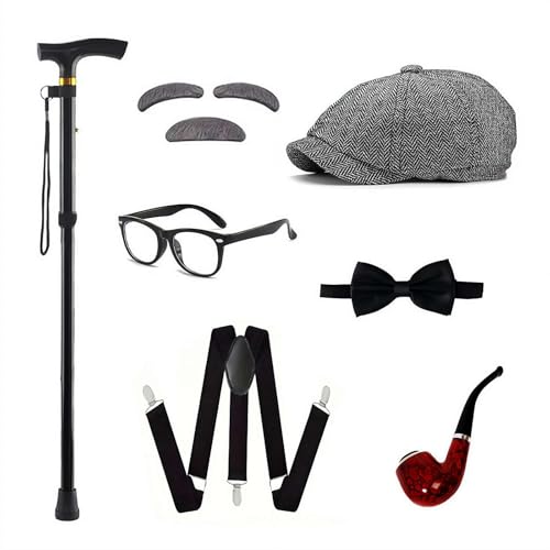 Atthatmmt Kostüm für alten Mann, Opa-Zubehör, 100 Schultage für Jungen, 100. Schultag, 1920er-Jahre-Kostüm-Zubehör, mit Uhr, Brille, Fliege, Augenbrauen und Schnurrbart Atthatmmt Kostüm für alten Mann, Opa-Zubehör, 100 Schultage für Jungen, 100. Schultag, 1920er-Jahre-Kostüm-Zubehör, mit Uhr, Brille, Fliege, Augenbrauen und Schnurrbart von Atthatmmt