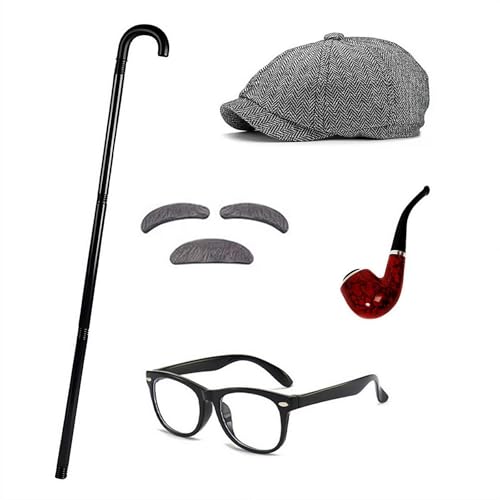 Atthatmmt Kostüm für alten Mann, Opa-Zubehör, 100 Schultage für Jungen, 100. Schultag, 1920er-Jahre-Kostüm-Zubehör, mit Uhr, Brille, Fliege, Augenbrauen und Schnurrbart Atthatmmt Kostüm für alten Mann, Opa-Zubehör, 100 Schultage für Jungen, 100. Schultag, 1920er-Jahre-Kostüm-Zubehör, mit Uhr, Brille, Fliege, Augenbrauen und Schnurrbart von Atthatmmt