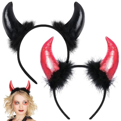 Atuoxing 2 STK Halloween Teufelshörner Haarreif Devil Horns Halloween Kopfschmuck Teufel Hörner Halloween Party Accessoires für Mädchen Damen von Atuoxing