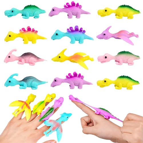 Atuoxing 20 Stück Schleuder Dinosaurier Spielzeug, Slingshot Dinosaur Finger Toys, Lastischer Fliegender Schleuder Dino Finger-Dinosaurier für Kinder Erwachsene von Atuoxing