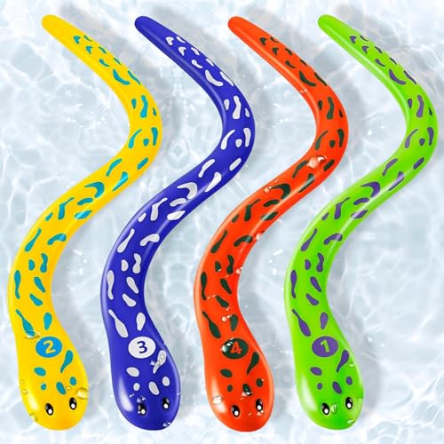 Atuoxing 4pcs Tauchspielzeug für Kinder, Tauchtiere Schwimmbad Spielzeug, Tauchspielzeug Set, Unterwasser Sommer Pool Tauchen Spielzeug Set Spiele, Tauchtiere für Kinder ab 6 (Schlange) von Atuoxing