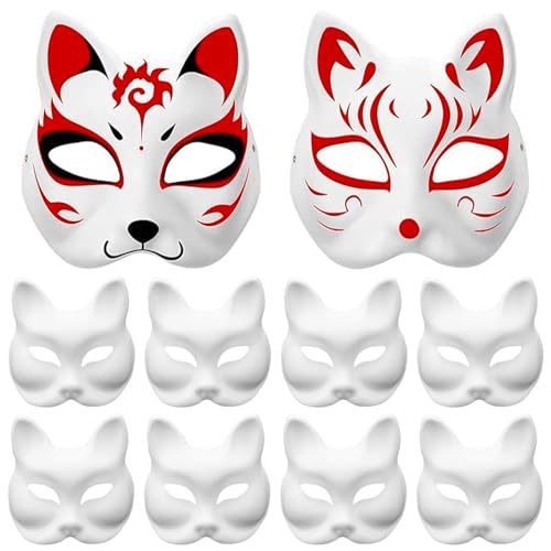 Atuoxing 8 Stück Weiße Maske Cosplay, DIY Katzenmaske, Mask Weiß, Handgemalte Cat Maske, Cat Masken Maskerade DIY Farbe Für Halloween Cosplay (B) von Atuoxing