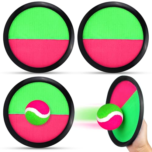 Atuoxing Klettballspiel mit 4 Klett Ball Paddle und 4 Klettball, Wurfspiel Kinder Outdoor, Spielzeug Werfen Klettspiel, Klettball Strandspielzeug für Strandspiele, Garten, Innen und Außen von Atuoxing