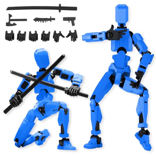 Atuoxing T13 Action Figure Spielzeug, 3D-Druck von Roboter-Actionfigur, T13 Action Figur Titan with 4 Weapons 3 Hands Action Figures (Blau) von Atuoxing