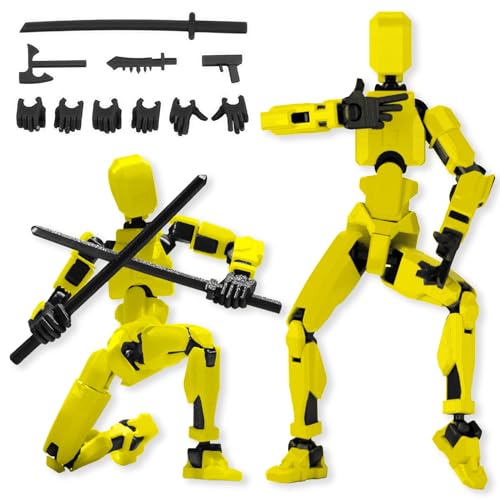 Atuoxing T13 Action Figure Spielzeug, 3D-Druck von Roboter-Actionfigur, T13 Action Figur Titan with 4 Weapons 3 Hands Action Figures (Gelb) von Atuoxing