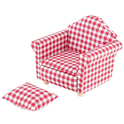 1:12 Dollhouse Sofa, Holz Stoff Mini Single Sofa Couch Sessel mit Kissen Miniatur Foto Requisiten Wohnkultur Ornament Kinder Puppenhaus Zubehör(#1) von Atyhao