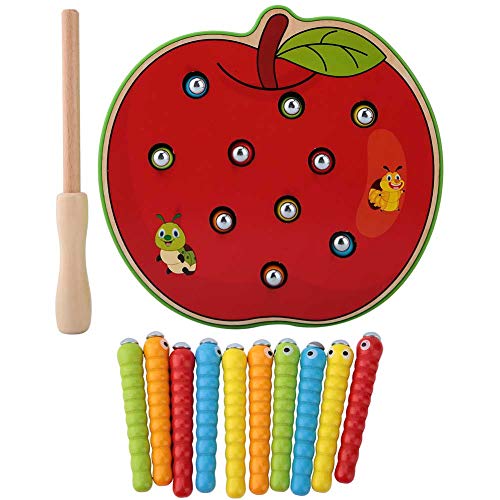 Kinder Lernspielzeug, lustige apfelförmige Fang Insekten Spiel Spielzeug erfassen Wurm magnetisches Holzspielzeug Kind pädagogische Intelligenz Entwicklung Spielzeug(Apfel) von Atyhao