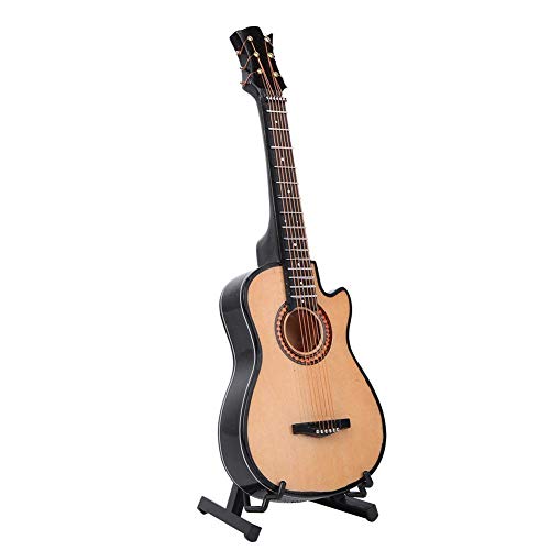 Miniatur gitarre, Mini Holz Akustikgitarre Modell mit Ständer und Koffer Musikinstrument Modell Hobby Sammlerstücke [20 cm]Figuren von Atyhao