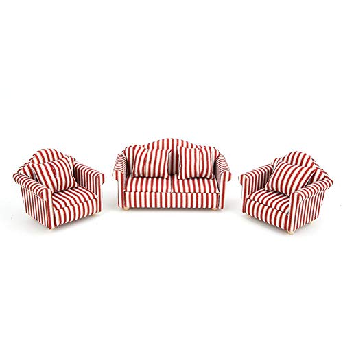 Puppenhausmöbel, 1:12 Mini Puppenhausdekoration Orange Rotgold Gestreiftes 3-teiliges Sofagarnitur mit 4 Kissen Puppenhausmöbel, 1:12 Mini Puppenhausdekoration Orange Rotgold Gestreiftes 3-teiliges Sofagarnitur mit 4 Kissen von Atyhao