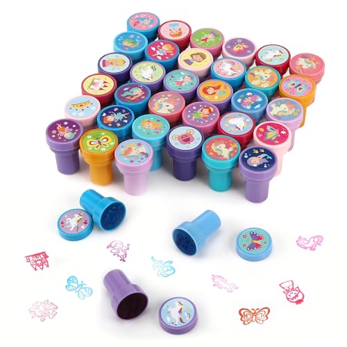 Auauraintt 36 Stück Stempel Kinder, Mehrfarbige Stempelset, Selbstfärbende Stempel für, Klassenzimmer-Preise,Partygeschenke für Kinder, Geschenktütenfüller,Geburtstagsgeschenk (A) von Auauraintt