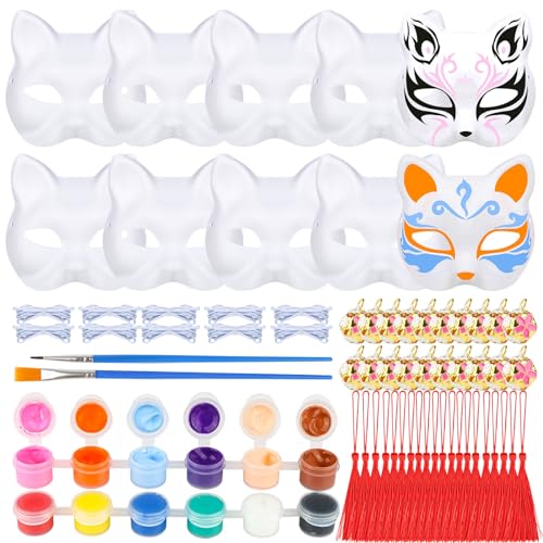 Aubess 10 Stück Katzenmasken, DIY Blanko-Masken zum Bemalen, Pulp-Cat Mask mit Quasten, Glöckchen, Farbe und Krawatten, Fuchs Maske für Cosplay, Halloween, Feiertagsfeiern Aubess 10 Stück Katzenmasken, DIY Blanko-Masken zum Bemalen, Pulp-Cat Mask mit Quasten, Glöckchen, Farbe und Krawatten, Fuchs Maske für Cosplay, Halloween, Feiertagsfeiern von Aubess