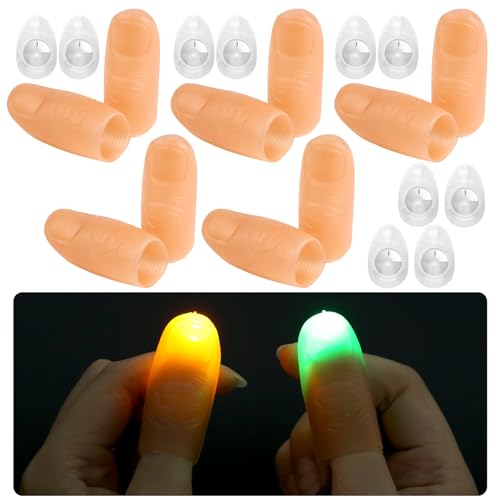 Aubess 10 Stück Magische Daumen Lichter, Gefälschter Daumenlichter Zauberdaumen, Blinkende LED Finger Lampe für Magie, Bar Requisiten, Streichspielzeug (5 Farben der Lichter) von Aubess