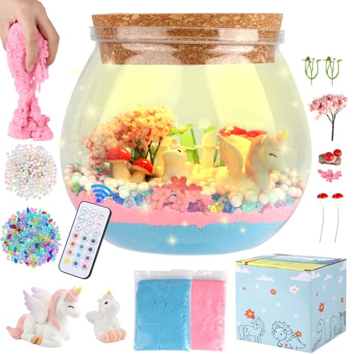 Einhorn Terrarium Set, DIY Einhorn Nachtlicht Geschenke für Mädchen Alter 4, 5, 6, 7, 8–12 Jahren, Kinder Leuchtendes Einhorn Terrarium Set für Mädchen und Jungen von Aubess