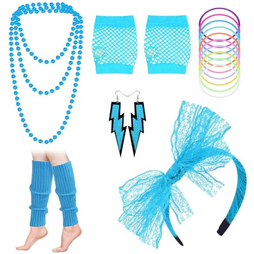 Aublinto 80er 90er Jahre Outfit Damen 80er Jahre Kleidung Damen Set Netzshirt Tank top Halskette Armband, Ohrring, Stirnband, 90er Jahre Neon Party Outfit Mottoparty Accessoires Karneval Hellblau Aublinto 80er 90er Jahre Outfit Damen 80er Jahre Kleidung Damen Set Netzshirt Tank top Halskette Armband, Ohrring, Stirnband, 90er Jahre Neon Party Outfit Mottoparty Accessoires Karneval Hellblau von Aublinto