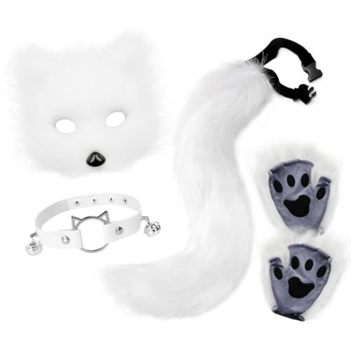 Katze Fuchs Cosplay, Kunstpelz Fuchs Maske, Katze Fuchs Cosplay, Wolf Katze flauschiger Schwanz und Leder Halskette Set, Party Cosplay Kostüm Accessoire Fuchs Kostüm Cosplay Kostüm mit Furry Schwanz Katze Fuchs Cosplay, Kunstpelz Fuchs Maske, Katze Fuchs Cosplay, Wolf Katze flauschiger Schwanz und Leder Halskette Set, Party Cosplay Kostüm Accessoire Fuchs Kostüm Cosplay Kostüm mit Furry Schwanz von Aublinto