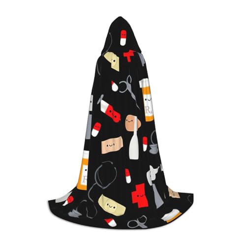 Aubnva Cartoon-Medizin-Druck, Unisex, Kapuzenumhang, verschiedene Anlässe, Halloween, Cosplay, Karneval, bequem, stilvoll von Aubnva