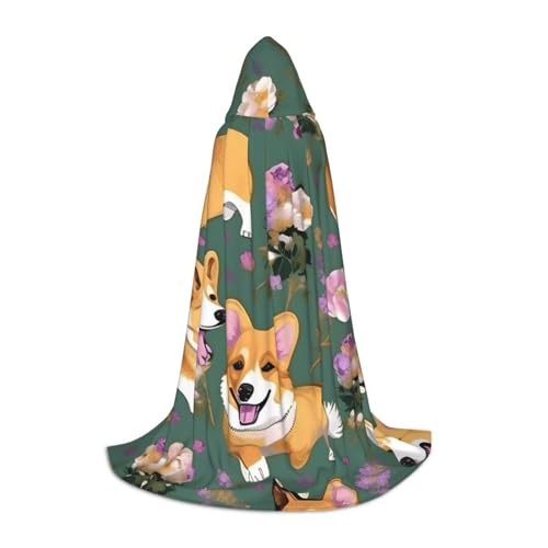 Aubnva Corgi Unisex Kapuzenumhang mit Blumenmuster, verschiedene Anlässe, Halloween, Cosplay, Karneval, bequem, stilvoll von Aubnva