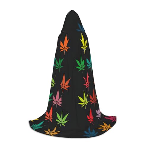Aubnva Farbenfroher Cannabisblätter-Druck, Unisex, Kapuzenumhang, verschiedene Anlässe, Halloween, Cosplay, Karneval, bequem, stilvoll von Aubnva