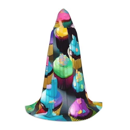 Aubnva Farbenfroher "Happy Birthday"-Cupcakes-Aufdruck, unisex, Kapuzenumhang, vielfältig, Halloween, Cosplay, Karneval, bequemer, stilvoller Bademantel von Aubnva