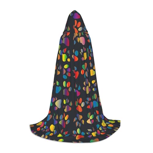 Aubnva Farbenfroher Hundepfotenabdruck, Unisex, Kapuzenumhang, verschiedene Anlässe, Halloween, Cosplay, Karneval, bequem, stilvoll von Aubnva