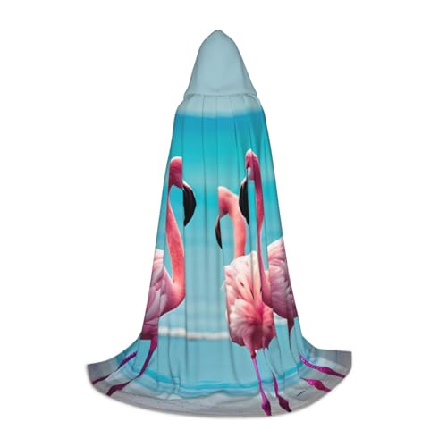 Aubnva Flamingo-Strand-Druck, Unisex, Kapuzenumhang, verschiedene Anlässe, Halloween, Cosplay, Karneval, bequem, stilvoll von Aubnva