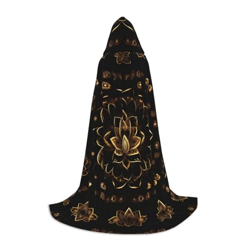 Aubnva Goldener Lotusblumen-Aufdruck, Unisex, Kapuzenumhang, vielfältig, Halloween, Cosplay, Karneval, bequem, stilvoll von Aubnva