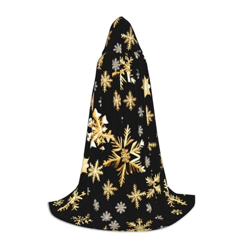 Aubnva Goldener Weihnachts-Schneeflocken-Druck, Unisex, Kapuzenumhang, verschiedene Anlässe, Halloween, Cosplay, Karneval, bequem, stilvoll von Aubnva