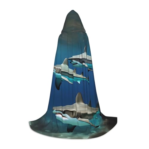 Aubnva Hammerhead Sharks Print Unisex Hooded Cloak Variety Halloween Cosplay Carnival Comfortable Stylish Robe von Aubnva