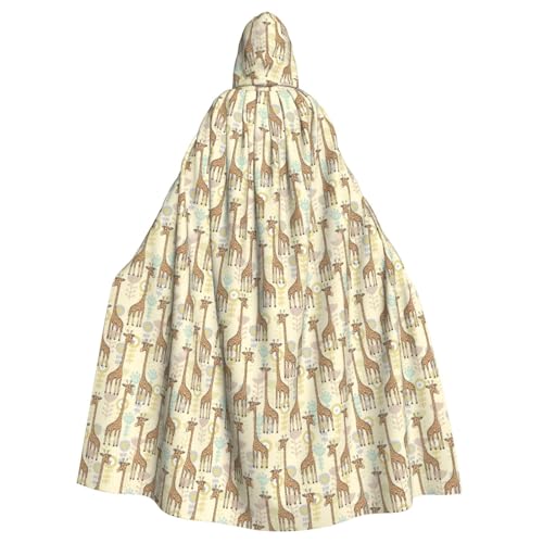 Aubnva Handgezeichneter Giraffen-Druck, leichter und atmungsaktiver Unisex-Umhang für Halloween, Cosplay, volle Länge mit Kapuze von Aubnva