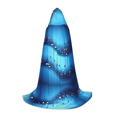 Aubnva Himmelblauer Unisex-Kapuzenumhang mit Musiknoten-Druck, verschiedene Anlässe, Halloween, Cosplay, Karneval, bequem, stilvoll von Aubnva