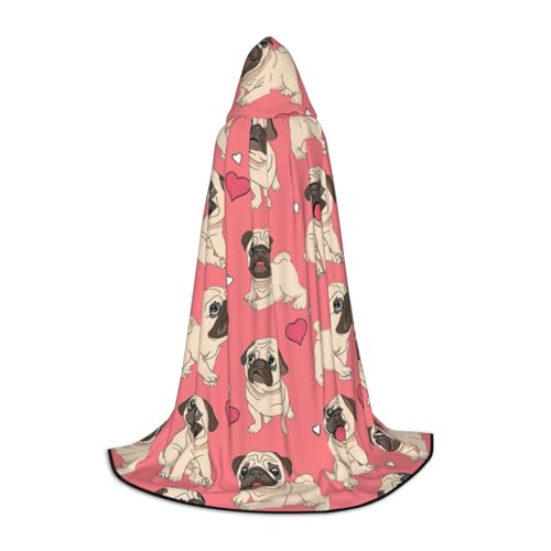 Aubnva Kapuzenumhang mit Mops-Aufdruck, Unisex, für Halloween, Cosplay, Karneval, bequem, stilvoll von Aubnva
