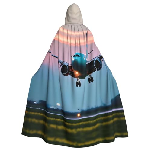 Aubnva Leichter und atmungsaktiver Unisex-Umhang mit Flugzeug im Abendlicht, für Halloween, Cosplay, volle Länge, mit Kapuze von Aubnva