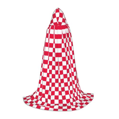 Aubnva Roter karierter weißer Quadrate-Druck, Unisex, Kapuzenumhang, verschiedene Anlässe, Halloween, Cosplay, Karneval, bequem, stilvoll von Aubnva