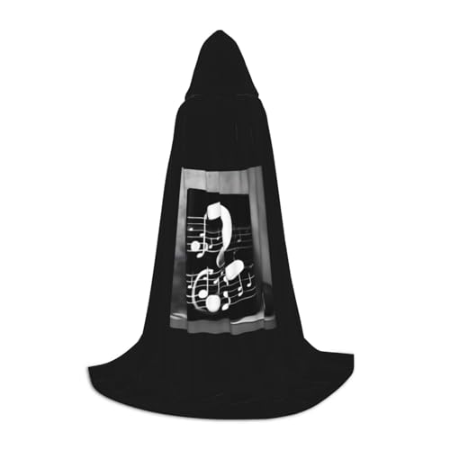 Aubnva Schwarz-weißer Unisex-Kapuzenumhang mit Musiknoten-Aufdruck, verschiedene Anlässe, Halloween, Cosplay, Karneval, bequem, stilvoll von Aubnva