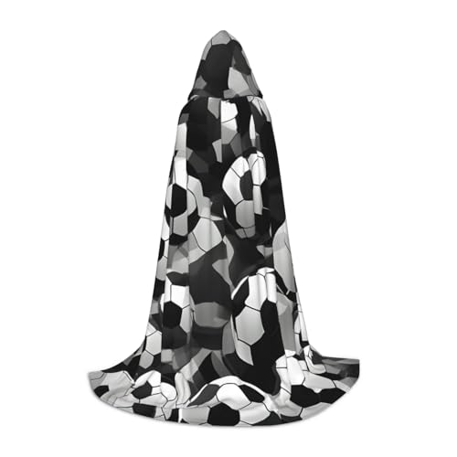 Aubnva Schwarzer und weißer Fußballmuster-Druck, Unisex, Kapuzenumhang, verschiedene Anlässe, Halloween, Cosplay, Karneval, bequem, stilvoll von Aubnva