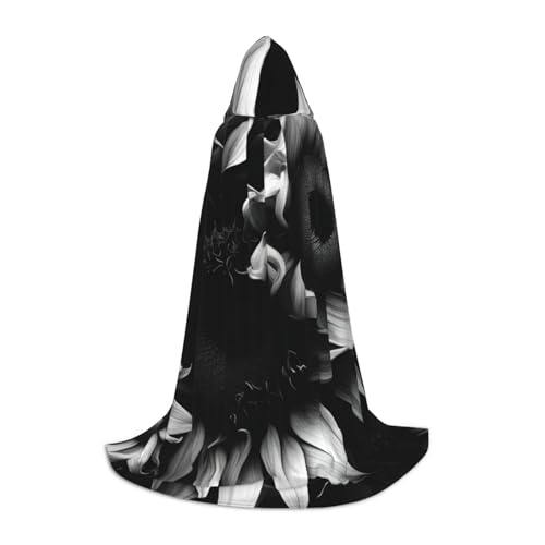 Aubnva Schwarzer und weißer Sonnenblumen-Aufdruck, Unisex, Kapuzenumhang, vielfältig, Halloween, Cosplay, Karneval, bequem, stilvoll von Aubnva