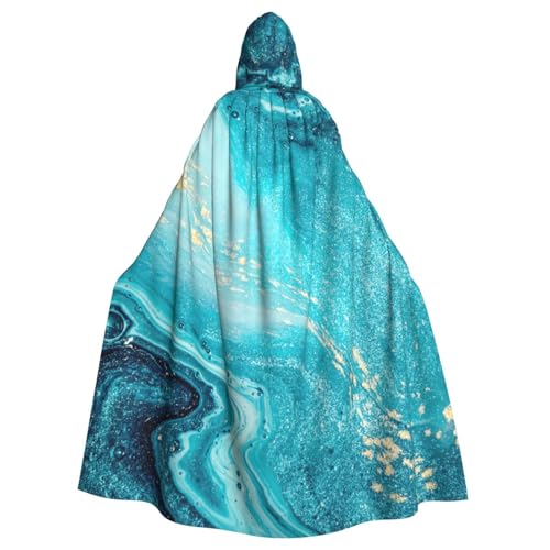 Aubnva Steinblau-goldener Marmor-Druck, leichter und atmungsaktiver Unisex-Umhang für Halloween, Cosplay, volle Länge, mit Kapuze von Aubnva