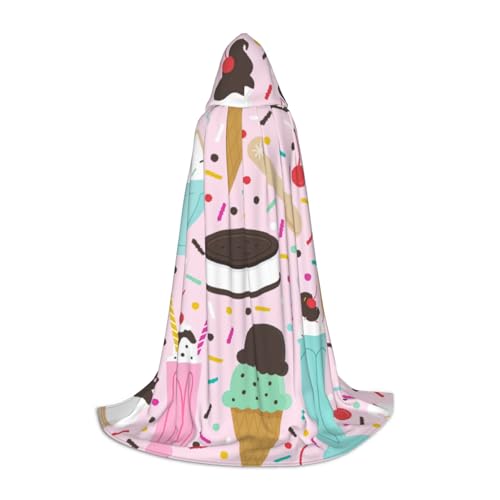 Aubnva Süßer Eiscreme-Aufdruck, Unisex, Kapuzenumhang, vielfältig, Halloween, Cosplay, Karneval, bequem, stilvoll von Aubnva