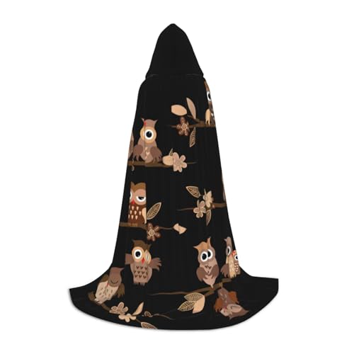 Aubnva Süßer brauner Cartoon-Eulen-Druck, Unisex, Kapuzenumhang, verschiedene Anlässe, Halloween, Cosplay, Karneval, bequem, stilvoll von Aubnva