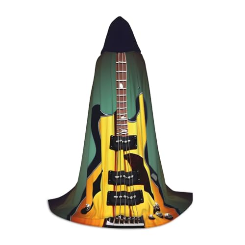 Aubnva Umhang mit Kapuze, Unisex, Motiv: Gitarre, Bass, Musik, Musikinstrumente, verschiedene Anlässe, Halloween, Cosplay, Karneval, bequem, stilvoll von Aubnva