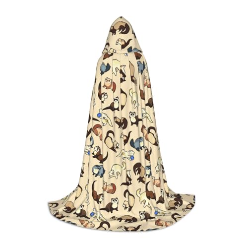 Aubnva Umhang mit haarigem Frettchen-Aufdruck, Unisex, mit Kapuze, für Halloween, Cosplay, Karneval, bequem, stilvoll von Aubnva