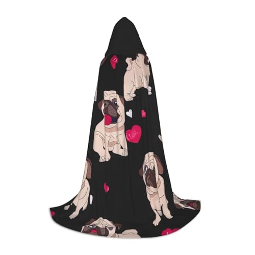 Aubnva Umhang mit niedlichem Mops-Aufdruck, Unisex, mit Kapuze, für Halloween, Cosplay, Karneval, bequem, stilvoll von Aubnva