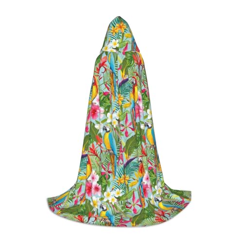 Aubnva Umhang mit tropischen Pflanzen und Papageien, Unisex, mit Kapuze, für Halloween, Cosplay, Karneval, bequem, stilvoll von Aubnva
